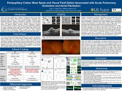 Lydie Tubene, OD Bilateral Peripapillary Cotton Wool Spots and Visual Field Defect Associated with Acute Pulmonary Embolism and Atrial Fibrillation